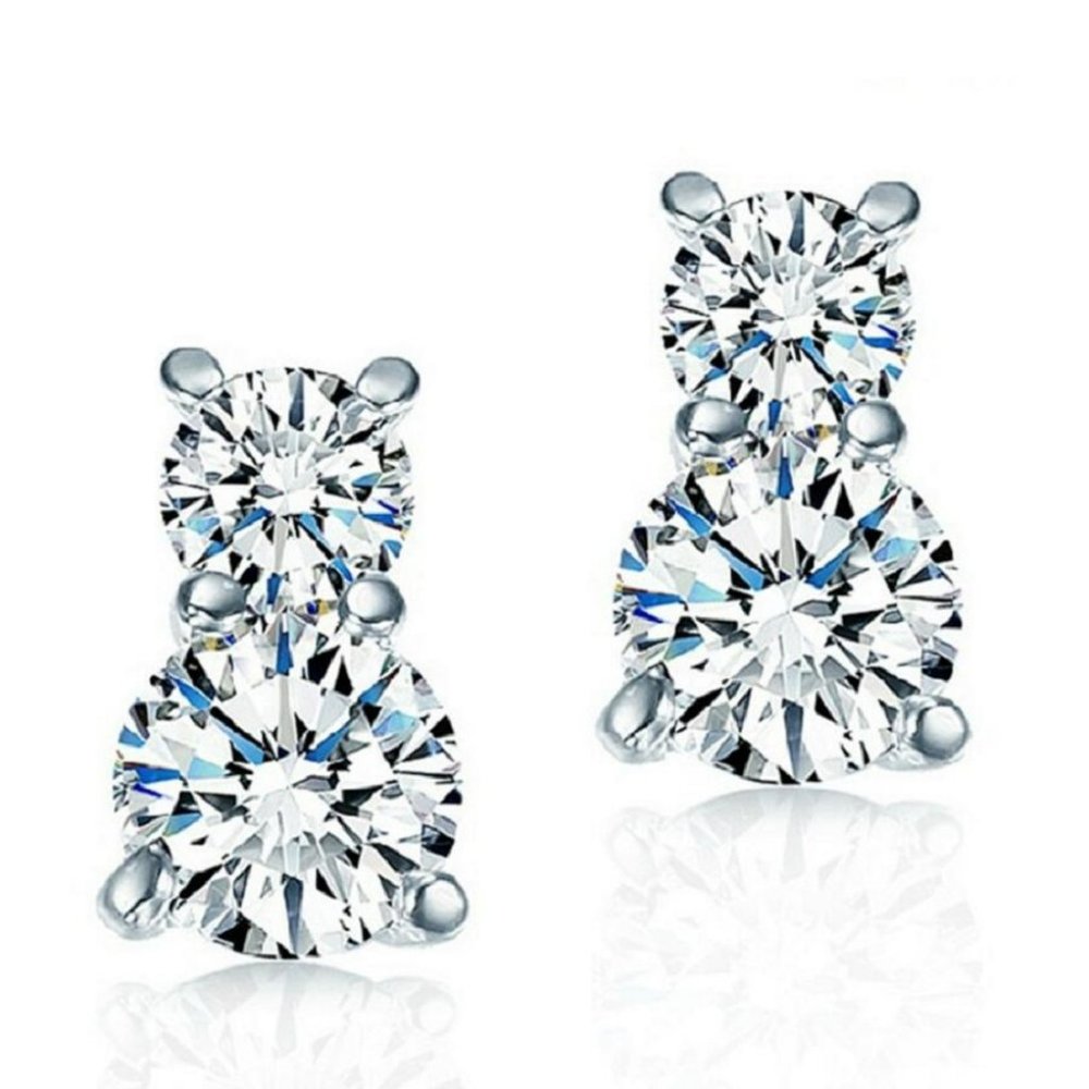 Fifth Avenue Delicate Two Cubic Zirconia Silver True Love Large Stud Earrings